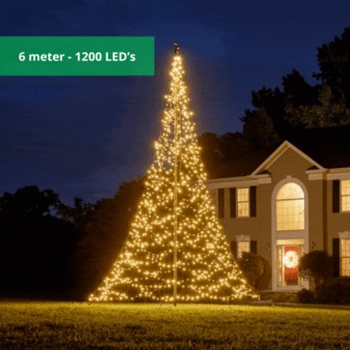 Fairybell vlaggenmast kerstboom 6 meter – 1200 LED’s Warm wit met twinkle effect