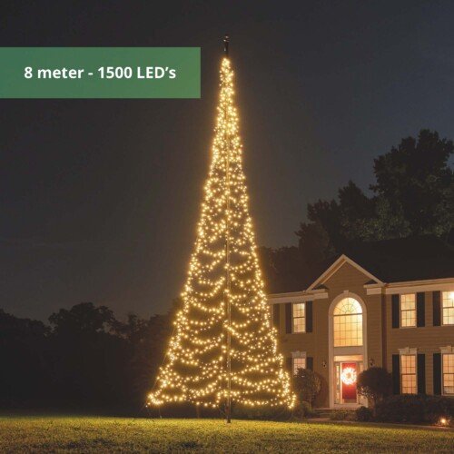 Fairybell vlaggenmast kerstboom 8 meter – 1500 LED’s Warm wit