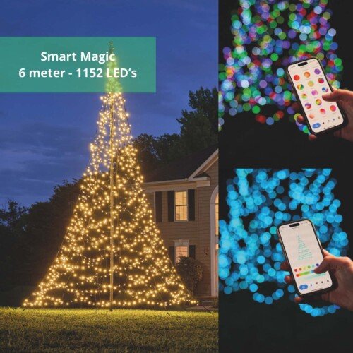 Fairybell Smart Magic vlaggenmast kerstboom 6 meter - 1152 LED's