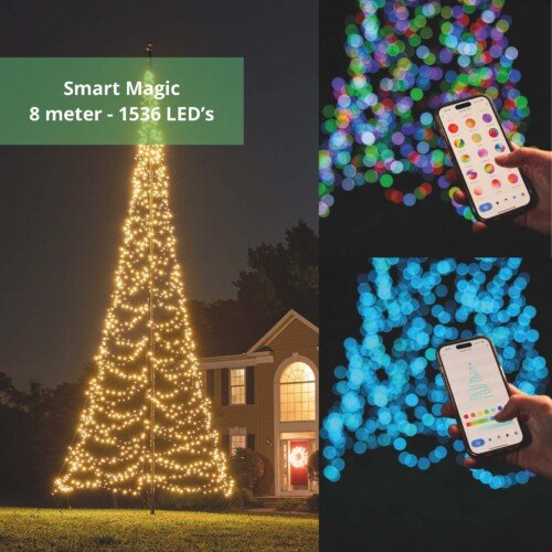 Fairybell Smart Magic vlaggenmast kerstboom 8 meter - 1536 LED's