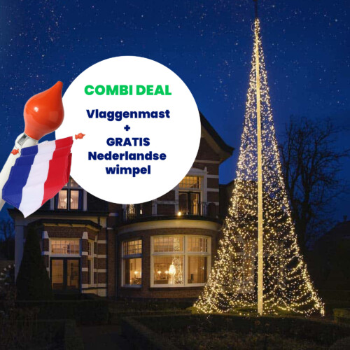 Combi deal - Vlaggenmast 7 meter + Fairybell 1500 LED's warm wit